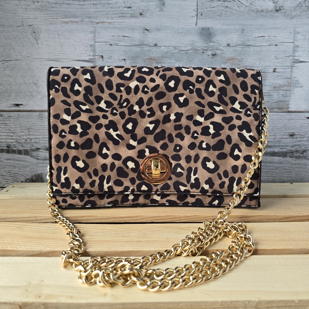 Leopard Print Shoulder Bag Purse With Chain